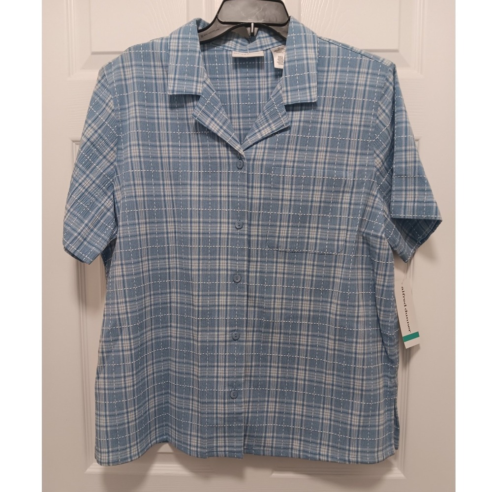 Alfred Dunner Cozumel Blue Plaid Short Sleeve Button Up Shirt Size 16 NWT